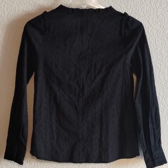 Anthropologie NEW Doe & Rae Black Eyelet Lace Puff Sleeve Covered Button Blouse - Picture 6 of 12